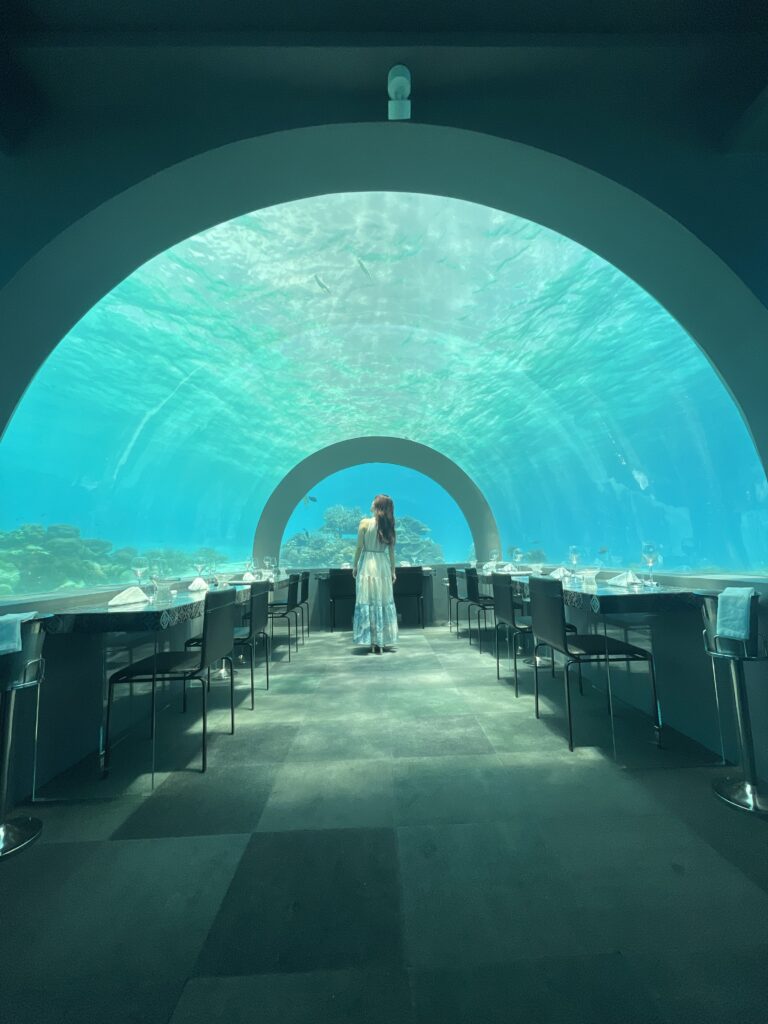 You & Me Maldivesの水中レストランで撮影した記念写真
